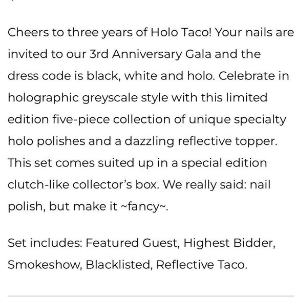 HOLO TACO 3RD ANNIVERSARY GALA COLLECTION: 4 nail polish and 1 topper - Picture 10 of 12